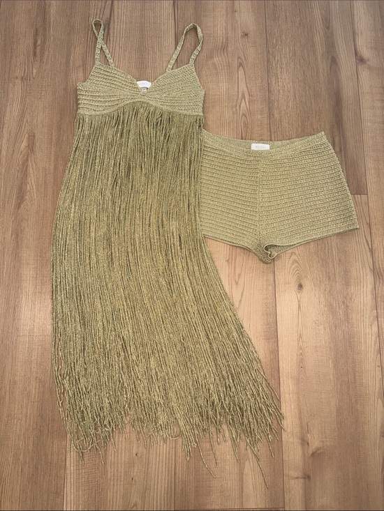 Meshki Pants - Meshki Olive Gold Crochet Fringe Camisole Set